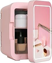 ARTETHYS Mini Fridge for Bedrooms 4L Skincare Beauty Fridge with LED Mirror Compact Car Fridge for Home Office Cosmetic, 220V AC/12V DC, Pink