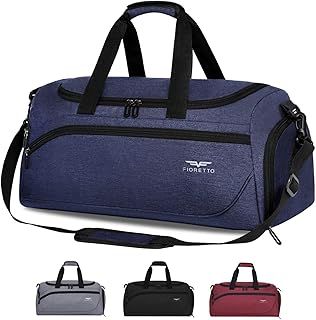 FIORETTO Mens Sports Gym Bag with Wet Pocket & Shoe Compartment,Travel Duffle Bag Overnight Bag with Padded Shoulder Strap, Water-Resistant Sports Holdall for Swimming
