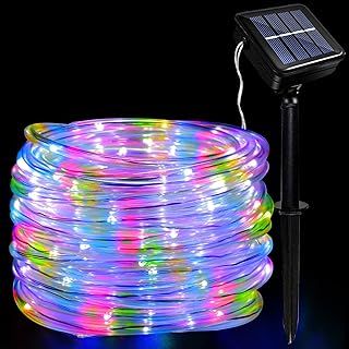 JIMACRO Outdoor Solar LED Rope Lights, IP65 Waterproof Rope Lights 12m/39.4ft 100LEDs Solar Decoration Lights with 8 Lighting Modes, Rope Fairy Light for Garden Tree Party Christmas Decoration