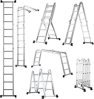 HOMFME 3.7M/12FT Folding Ladder, 7 in 1 Heavy Duty Aluminium Telescopic Ladder with Locking Hinges and Stabilizer Bars, Portable Multi-purpose Extension Combination Step Ladder, 150KG Load Capacity