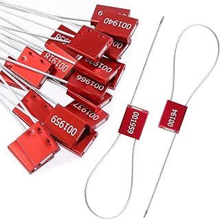 Tanstic 20 Red Steel Security Seals with Aluminum Body, Numbered Pull Tight Anti-Tamper Tags, Unique ID Recognition