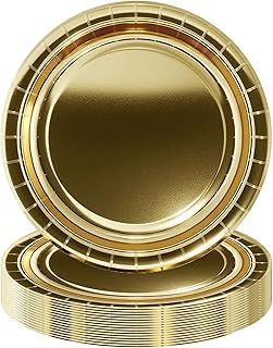 16Pcs Metallic Gold Party Paper Plates 9 inch,Xmas Foil Golden Party Tableware Decor Christmas Gold Paper Plates Metallic Gold Plates for Christmas Party Supplies Table Decorations