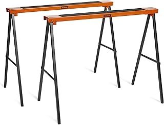 VonHaus Steel Saw Horse Trestles – Twin Pack – Folding Design – Lightweight with Carry Handle for Portability – Non-Slip Work Surface