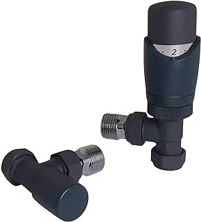 Anthracite Radiator Valves - Thermostatic Radiator Valve Set for a Vertical Radiator - Angled Radiator Valves Including an Angled TRV & Lockshield Valve | Sidato Caldo