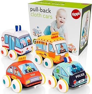 Tippi Soft Play Cloth Car Set - Toy Cars For 1 Year Olds - Set of 4 Baby Cars - Baby Boy Toys - 1 Year Old Boy Gifts - Suitable From 12 Months Plus - Boys Toys Age 1