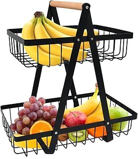 2-Tier Fruit Basket ,Fruit Bowl Holder Bread Basket Vegetable Rack, Detachable Fruit Holder for Fruit, Vegetables, Snacks in Home, Kitchen Office，with Screwdriver