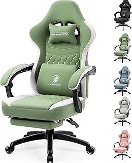 Dowinx Gaming Chair Fabric with Pocket Spring Cushion, Massage Gaming Chair with Footrest, Ergonomic PC Chair, Gamer Chair, Office Chair, 150 kg Load Capacity, Green