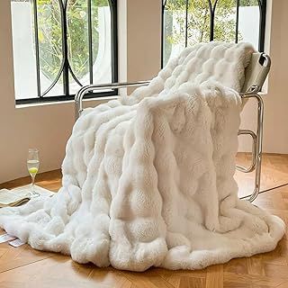 DREAMLANDING Faux Rabbit Fur Luxury Plush Sherpa Throw Blanket Reversible Fuzzy Warm Cozy Fluffy Fur Blanket for Bed Sofa Couch Home Decor(Cream,150 * 200cm)