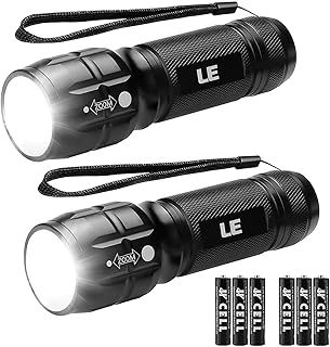 LE LED Torch, LE1000 Powerful Handheld Flashlight, Super Bright, Pocket Size, Lightweight, Suit for Camping, Cycling, Running, Dog Walking and More Outdoor Use, 6 AAA Batteries Included, Pack of 2