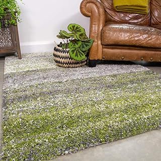The Rug House Dark Forest Green Striped Warm Thick Shaggy Shag Runner Ombre Faded Brown Beige Living Room Bedroom Area Rugs
