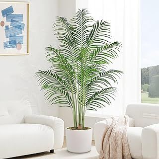 180cm Artificial Palm Tree Indoor Plant Tall Fake Tropical Paradise Palm Tree in Pot with Real Bark Design Faux Areca Palm Tree for Home Office Living Room Bedroom Farmhouse Modern Decor 1pcs