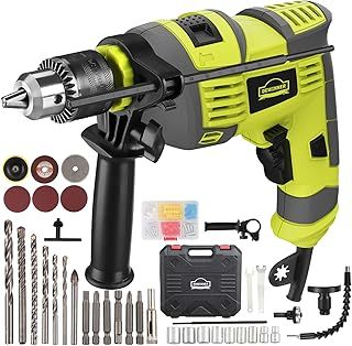 Hammer Drill, 710W Electic Corded Impact Drill, 13mm Metal Chuck, 0-3300RPM, Powerful Variable Speed Drill for Drilling in Steel…