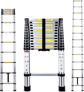 Iropro 3.8M/12.5Ft Extendable Aluminum Ladders, Folding Telescopic Extension Tall Loft Ladder, Portable 13 Steps Loft Ladders, Extension Ladder EN131 DIY Multi Purpose 330lbs/150kg