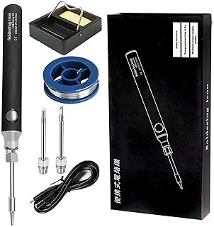 Soldering Iron Kit, 8W Welding Tools with Adjustable Temperature 330 to 450℃, Wireless Electric Soldering Iron/USB Charging Cable/Soldering Stand/3pcs Tips for Soldering and Repair (Black)