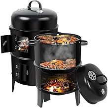 HOMEVIBE 3 IN 1 Charcoal Smoker BBQ Grill With Thermometer Patio Camping Barbecue Outdoor