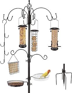 Deluxe Bird Feeding Station Kit Bird Feeder Pole Bird Feeder Hanging Kit Multi Feeder Hanging with Metal Suet Feeder Bird Bath Mesh Tray for Attracting Wild Birds and Planter Hanger