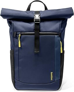 tomtoc 13-15.6 inch Roll Top Laptop Backpack, Lightweight, Water-Resistant Travel Commute Casual Daypack for Universal 15.6 Laptop, Smart Capacity Adjustable 17L-20L, Dark Blue