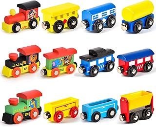 Atoylink Animals Wooden Train Set Toys Engines Cars Magnetic Collection of Vehicles Montessori Educational Toys Preschool Learning Toys Gifts for Kids Toddler Boys Girls 1 2 3 4 5 6 Years Old 12Pack
