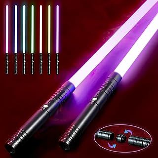 Light Sabers for Kids and Adults – Lightsaber Set of 2 | USB Rechargeable Double Lightsabers | Doublebladed Lightsabers with 15 Colors and Sound Effects | Lightsaber Toy with Black Metal Handle