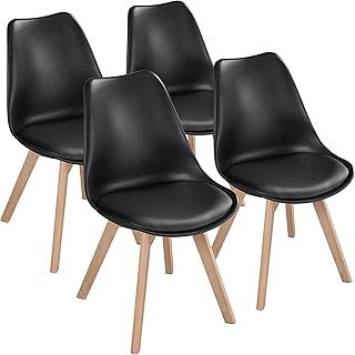 Yaheetech Dining Chair Set of 4 Chairs Natural Wood Legs Upholstered Kitchen Chairs Soft Cushion Pad for Dining Room Living Room Kitchen Lounge,Black