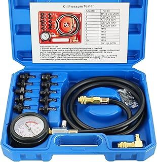 DASBET Engine Oil Pressure Tester Tool 0-140 PSI Engine Cylinder Oil Pressure Gauge Kit Oil Diagnostic Testing Set with Hose Adapters for Cars ATV Trucks