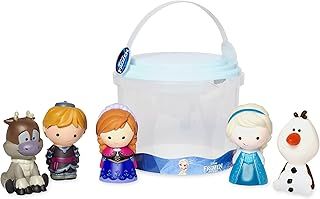 Disney Store Official Frozen Bath Toy Set, 5 Pc. Set, Includes Anna, Elsa, Olaf, Sven and Kristoff Frozen Toys with Storage Bucket, Suitable for 6 Months+