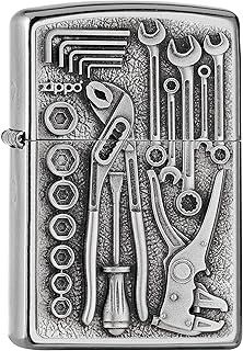 Zippo Street Chrome-Toolbox, Emblem-Gasoline Windproof Lighter, refillable, in Gift Box, Metal, Silver, Normal