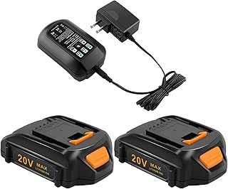 GOOALITY 2Pack 20V WA3520 Battery for Worx 20V Lithium Battery PowerShare for WA3520 WA3525 WA3575 WG151s WG155s WG251s WG255s WG540s WG545s WG890 WG891 with 20V Worx Battery Charger