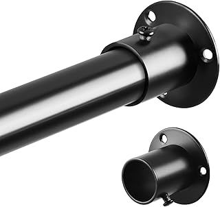 Wardrobe Rail, Extendable Clothes Rail Black 74-163cm, Stainless Steel Clothes Hanging Pole With Screws and Fixing Sockets for Wardrobe 25MM