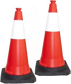 2 Pcs Traffic Cone PPC with PE Base | 75 CM Road Safety Reflective Traffic | High Visibility Red Street Cone | Portable Wind Resistant Traffic Cone with Black Base (2)