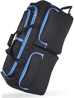 DK Luggage XL 34" Extra Large Wheeled Holdall Suitcase Sports or Travel Bag Trolley Luggage Black with Blue Trimming
