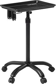 VEVOR Salon Tray Cart, 30"-43" Height Adjustable Rolling Salon Tray, Cold-rolled Plate Tattoo Tray with 5 Wheels (2 Lockable) for SPA Barbershop Clinic, Black