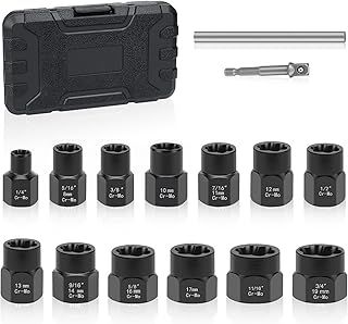 3/8" Locking Wheel Nut Removal Tool, Lytool 14 Pieces Impact Bolt Extractor Set Nut Extractor Socket for Removing Damaged Broken Rusty Off Bolt & Nut Remover Set