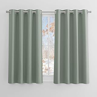 PONY DANCE Sage Green Blackout Thermal Insulated Curtains for Bedroom, 46 x 54 Inch Short Eyelet Curtains & Drapes, Soft Black Out 2 Panels for Window Living Room/Kitchen