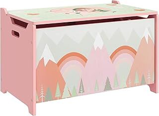 ZONEKIZ Toy Box, Kids Toy Chest with Lid, Safety Hinge, Cute Design - Pink