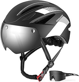 Odoland Bike Helmet - Adult Bicycle Helmet with Detachable Magnetic Goggles Visor - Mountain Road Cycling Certified Lightweight Helmet Adjustable for Men Women