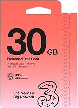 Three Mobile 30GB data pay as you go SIM