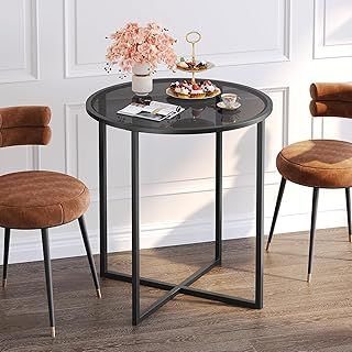 SAYGOER Round Glass Dining Table 68cm Black Small Kitchen Tables Multifunctional Modern Dining Room Table for 2, Space Saving Industrial Dinner Table, Easy Assembly, Black
