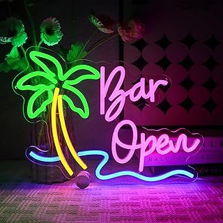 OYCGZV Bar Open Neon Light Sign - Palm Neon Sign for Wall Decor Bar Neon Wall Light USB Led Open Sign for Beer Bar Coffee Cafe Club Business Home Pub Man Cave Summer Beach Party Decorations