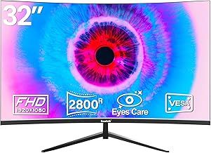 Gawfolk 32 Inch Computer Monitor, 75Hz Full HD 1920 x 1080p Curved Display, HDMI/VGA, Home Office Business PC Monitor Ultra-Thin Zero Frame