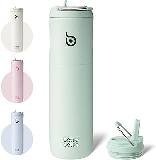 Bottle Bottle Insulated Water Bottle 700ml(24oz) with Straw and Lid Stainless Steel Sports Travel Gym Water Bottles Metal Drink Flask with Handle for Man and Women (Light Green)
