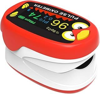 Paediatric Oximeter for Infants & Kids, Fingertip Pulse Oximeter for Small Fingers, Blood Oxygen Saturation, Pulse Rate Monitor, Cute Cartoon Design, USB-C Charging (Red)