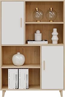 Panana Sideboard Display Cabinet with Doors Shelf Wooden Cupboard Living Room Storage Bookcase (2 Doors 4 Shelves)