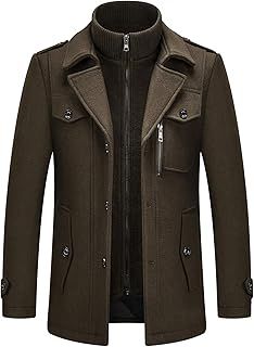KUDORO Mens Wool Coats Short Winter Padded Trench Coat for Casual Business Outwear Thick Wool Blend Peacoat with Removable Inner Collar