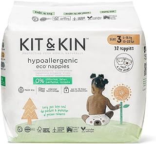 Kit & Kin Premium Eco Baby Nappies Size 3 | 6-10 kgs / 13-22 lbs | Pack of 256 Nappies | Plant-Based & Hypoallergenic | Superior up to 12 Hour Leak Protection | Vegan & Cruelty Free