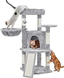 Yaheetech 107cm Cat Tree Climbing Tower with Scratching Posts/Condo/Basket, Kitten Activity Centre for Small/Medium Cats, Light Grey