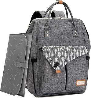 Lekebaby Nappy Changing Bag Backpack with Changing Mat, Arrow Print, Grey