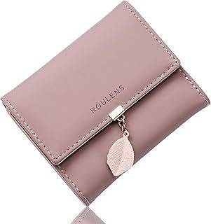 Roulens Ladies Purse, RFID Blocking PU Leather Wallet for Women Leaf Pendant Zipper Coin Purse with Multiple Card Slots and Roomy Compartment