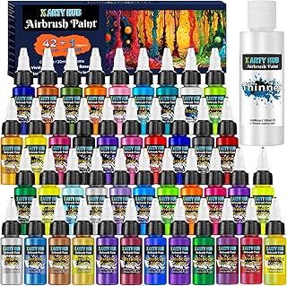 X ARTY HUB Airbrush Paint - 42 Colors with 120 ml Thinner, Iridescent, Neon and Metallic Air Brush Paints Acrylic Ready to Spray, Water-Based Airbrush Painting Set for Artists Beginners