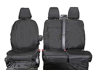 Tailored Waterproof Heavy-Duty Seat Covers to fit the Ford Transit Custom Van 2013 2014 2015 2016 2017 2018 2019 2020 2021 2022 2023 | Driver & Double Set, Black